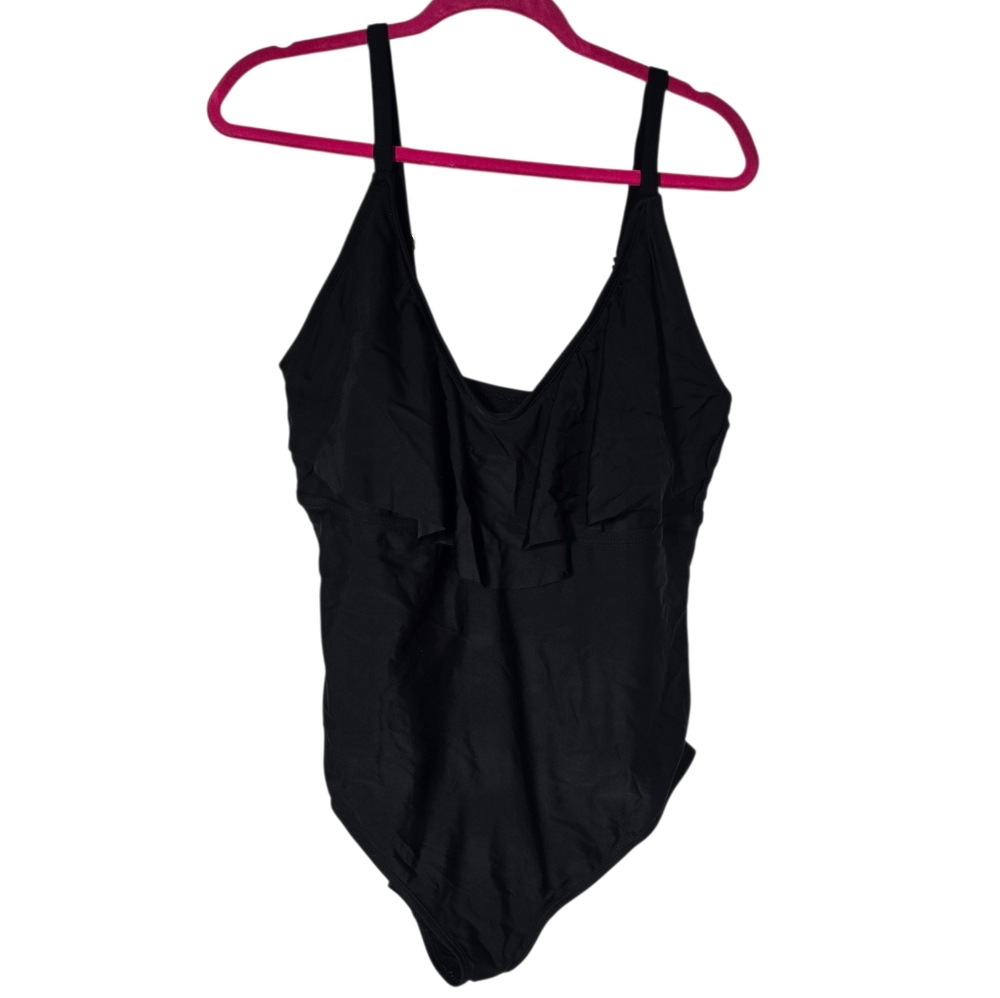Joe Boxer 2X 1-Piece Black Swimsuit With Ruffle